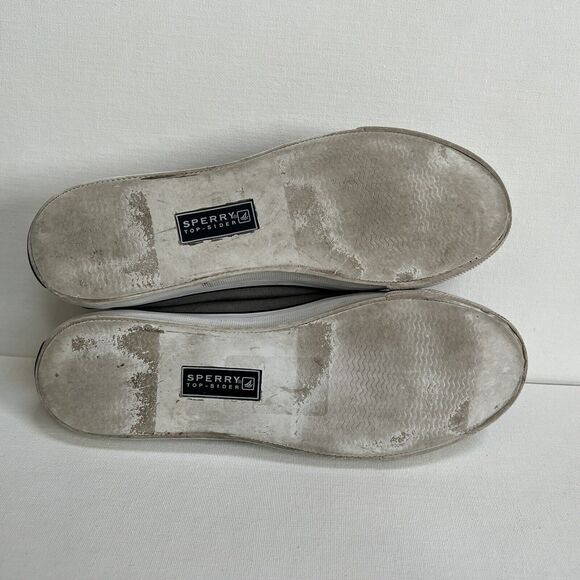 Sperry Top-Sider Sneakers Size 9.5M Seacoast Canvas Gray Leather Laces Slip On - Picture 7 of 12